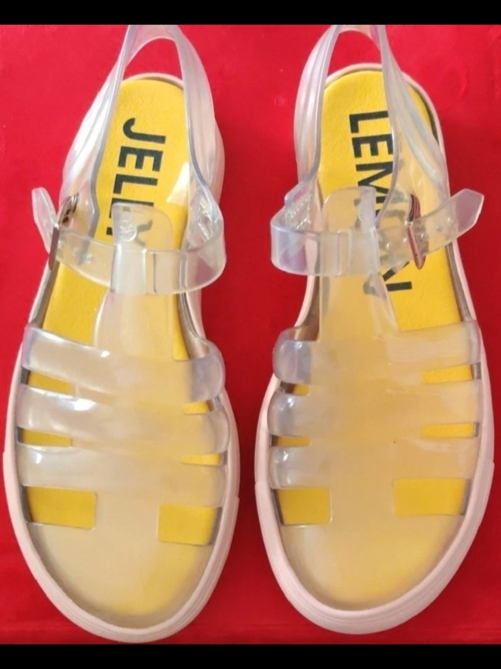 Lemon Jelly Womens 8/38 Clear Buckle Up Sandals yellow Footbed New